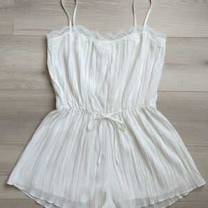 Victoria's Secret White Lace-Trimmed Romper